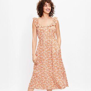 NWOT Loft Orange Leaf Flutter Midi Dress | S